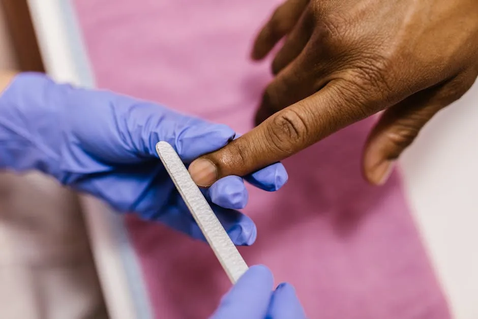 Person filar en nagel till rätt nagelform med nagelfil